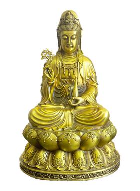 纯铜观音摆件家用客厅供奉佛像南海坐莲观世音菩萨黄铜观音娘娘像