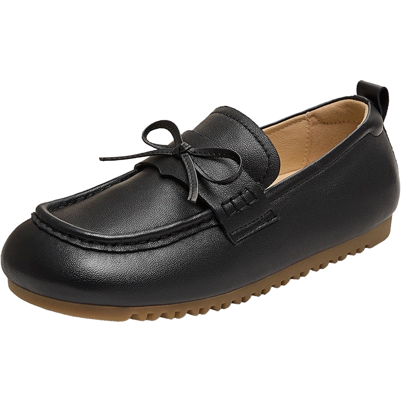 天美意蝴蝶结复古软底勃肯乐福鞋女平底单鞋休闲小皮鞋2025秋新款