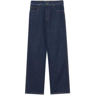 素然WHM 春夏女士气质复古时髦出街百搭帅气斜纹厚实棉麻牛仔长裤