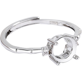 民族风镀S925纯银女戒指空托万能镶嵌5mm翡翠宝石正方形戒面6 7mm