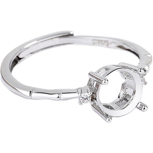 民族风镀S925纯银女戒指空托万能镶嵌5mm翡翠宝石正方形戒面6 7mm