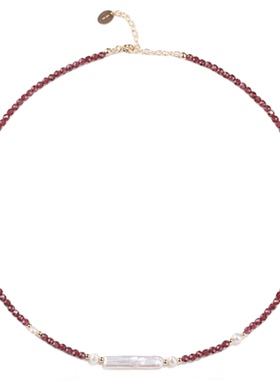 KISSMORE/琛墨赤珀星辉设计师天然巴洛克珍珠石榴石项链手链套装