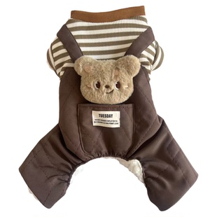 狗狗衣服可牵引秋冬大头玩偶口袋四脚加厚背带裤泰迪加绒棉衣比熊