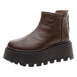 厚底短靴女2025新款秋冬加绒欧货爆款马丁英伦风小个子增高松糕鞋