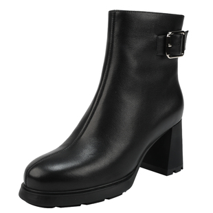 加绒保暖真皮粗跟短靴女2026春季新款防水台不累脚显瘦高跟时装靴