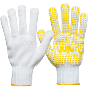 劳保手套耐磨点塑印字加厚点珠胶白尼龙线手套防滑工作手套防护