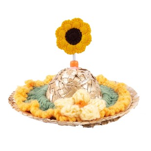 宠物夏天可爱遮阳旋转草帽头饰法斗柯基猫咪狗狗拍照搞笑头套帽子