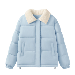 名创优品棉服女款2026新款冬季轻薄面包服小个子拼接羊羔绒外套D