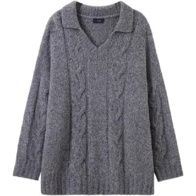 ICE DUST X LOOKNOW设计师品牌2025秋冬新款绞花翻领毛衣紫红色女