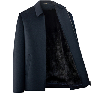 水貂毛皮内胆100%山羊绒夹克男商务休闲双面呢拉链轻奢极简风外套