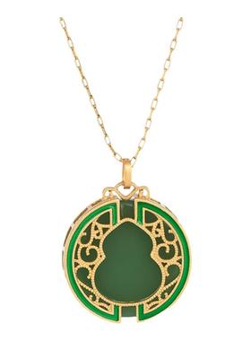 宫廷创意设计中国风元素复古法镀金仿和田玉葫芦福禄双全挂坠项链