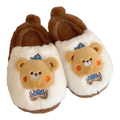 细细条软萌小熊保暖包跟棉拖鞋