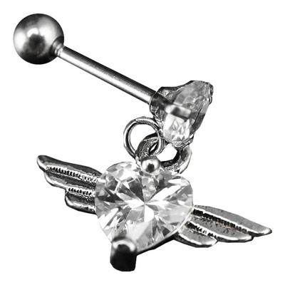 挂坠爱心翅膀心动锆石钛钢耳钉