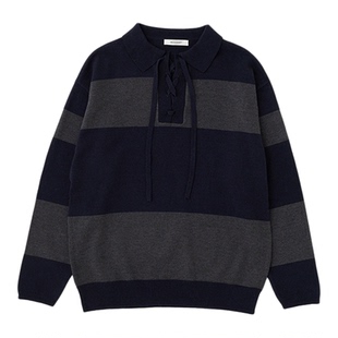 moussy 春季撞色条纹绑带针织衫慵懒感毛衣010HAA70-8551