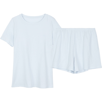 安莉芳专柜新品纯棉宽松短袖短裤睡衣女士带杯家居服套装ELW0759