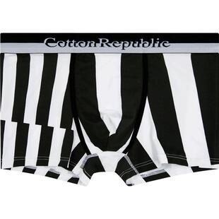 Cotton Republic/棉花共和国男士莫代尔黑白条纹印花平角内裤
