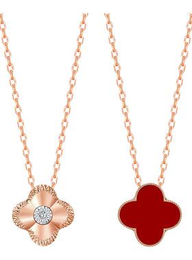 【礼物】钻石四叶草双面戴银项链