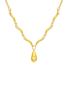柔光水波波浪纹水滴吊坠项链女