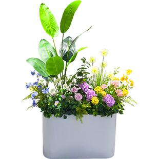 wo+高品质仿真花天堂鸟散尾葵落地景观花艺花箱隔断装饰餐厅外摆