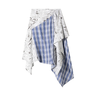 【啄木鸟伍迪联名】王一菲同款BEASTER格纹不对称半身裙女裙子