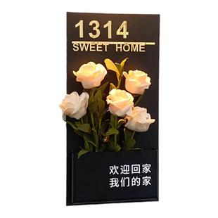 门牌号高级感轻奢创意2026新款号码牌家用插花装饰挂牌定制欢迎回家入户门房间标识牌子别墅家庭门口发光挂饰