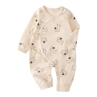 木植婴儿舒绒连体衣全棉无骨A类长袖新生儿0-6个月四季和尚服