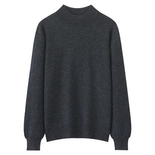 100%精纺丝光羊毛衫女半高领套头毛衣秋冬新款宽松短款针织打底衫