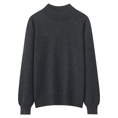 100%精纺丝光羊毛衫女半高领套头毛衣秋冬新款宽松短款针织打底衫