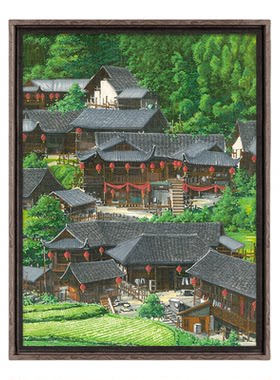 3D-JP新中式国风平面拼图水彩画高级感客厅氛围装饰墨彩山居U1230