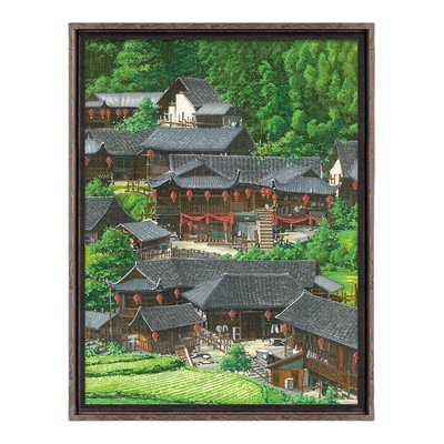 3D-JP新中式国风平面拼图水彩画高级感客厅氛围装饰墨彩山居U1230
