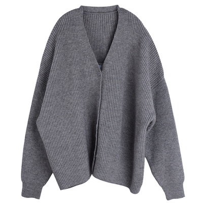 大码纯色慵懒风温柔百搭开衫毛衣