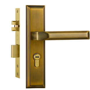 铠铜威铜中式复古室内实木房门锁 美式现代简约黄铜静音把手锁