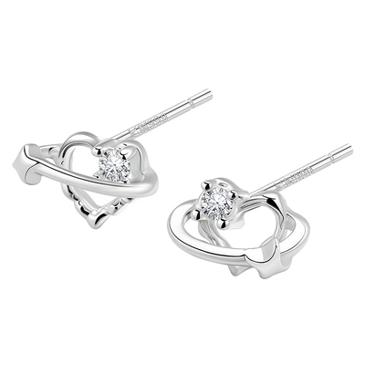 999纯银镂空爱心耳钉女心形耳环
