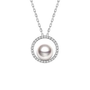 HELAS赫拉Akoya海水珍珠项链吊坠钻石18K金白金圆环女情人节礼物
