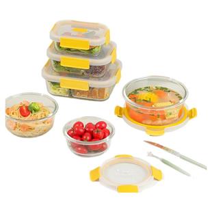 禧天龙水果耐热玻璃保鲜盒便当盒食堂简约分隔饭盒微波炉密封盒碗