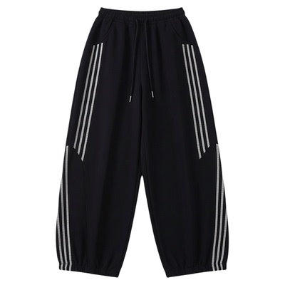 秋冬新款曳舞条纹闪钻显瘦阔腿裤