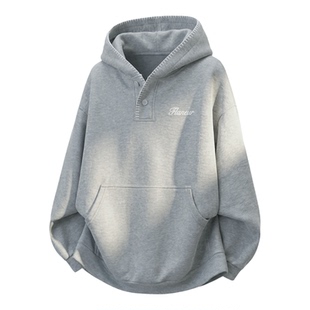 悟空有货复古潮牌手缝线刺绣连帽卫衣男宽松情侣百搭休闲套头帽衫