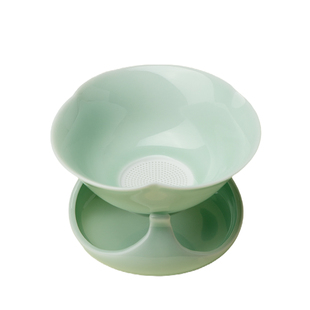 束刻豆青色陶瓷茶漏含底托公道杯专用过滤器泡茶茶叶千孔茶滤茶隔