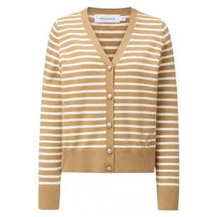 VGRASS维格娜丝女装新品100%绵羊毛慵懒针织开衫条纹衫可露丽