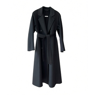 M家同款Bondone双面水波纹大衣女100%羊绒101801长款系带毛呢外套