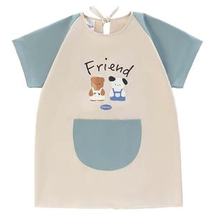 儿童防水罩衣女童画画防脏短袖围裙小学生书法男宝宝吃饭兜反穿衣