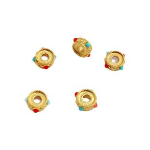 14K包金保色蜻蜓眼大孔车轮隔珠绿红色3*7mm隔片diy手链配饰珠子