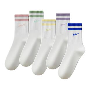 回力袜子女中筒袜四季百搭条纹袜子2026爆款保暖舒适白色无骨袜子