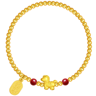 S999纯银镀金珠手链女本命年天然紫金砂足银马到成功叠戴朱砂手串