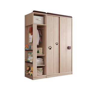 叮叮熊推拉门衣柜实木卧室家用小户型储物日式原木风移门儿童衣柜