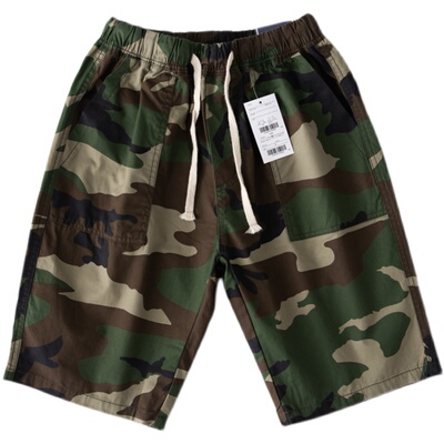 余文乐美式复古松紧腰迷彩短裤