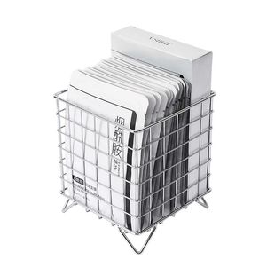 不锈钢收纳筐铁艺办公室宿舍收纳盒桌面化妆品杂物面膜收纳整理篮