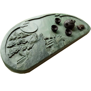 天然端砚石头茶具茶盘玉石天罗绿端石轻奢现代家用排水石茶台天然