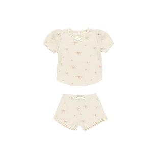 Quincy Mae 儿童家居服针织套装女童短袖短裤纯棉舒适碎花可外穿