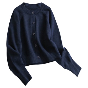 简约纯色标准版型圆领毛衣外套2025秋季新款长袖女针织衫开衫V334